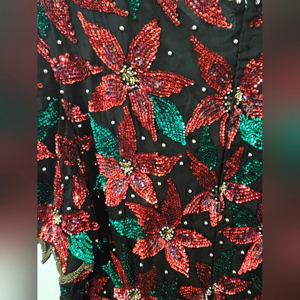 Laurence Kazar Sequin Poinsettia Christmas top Sz 3XL - Picture 5 of 7